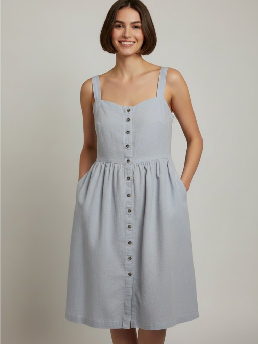 Abercrombie & Fitch Blue Button-Front Midi Dress with Pockets